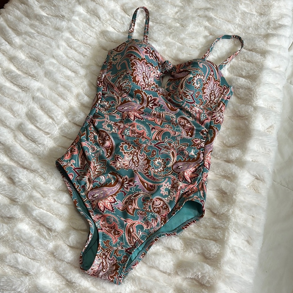 Shade & Shore Green and Pink Paisley One Piece Swimsuit